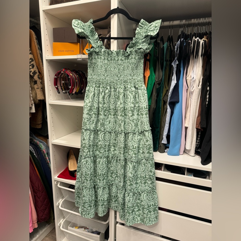 Hill House Ellie Nap Dress in Green Jaquard